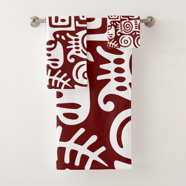 Conjunto De Toalhas Doodle vermelho escuro e branco 4 de 4 (Insitu)