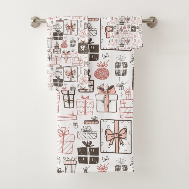 Conjunto De Toalhas Doodle Whimsical Oferece Bonito De Natal Rosa (Insitu)