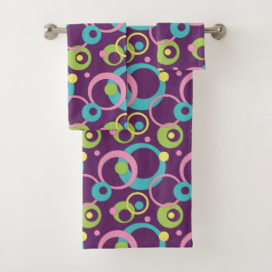 Conjunto de toalhas dos círculos roxos Funky