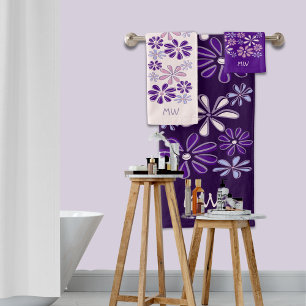 Conjunto De Toalhas Dótulo de Flor de Indigo Rosa Violeta Chic Inicial