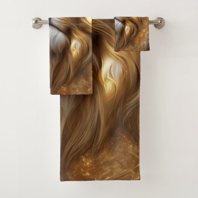 Conjunto De Toalhas Dourada cabeça de leão impressionante (Insitu)