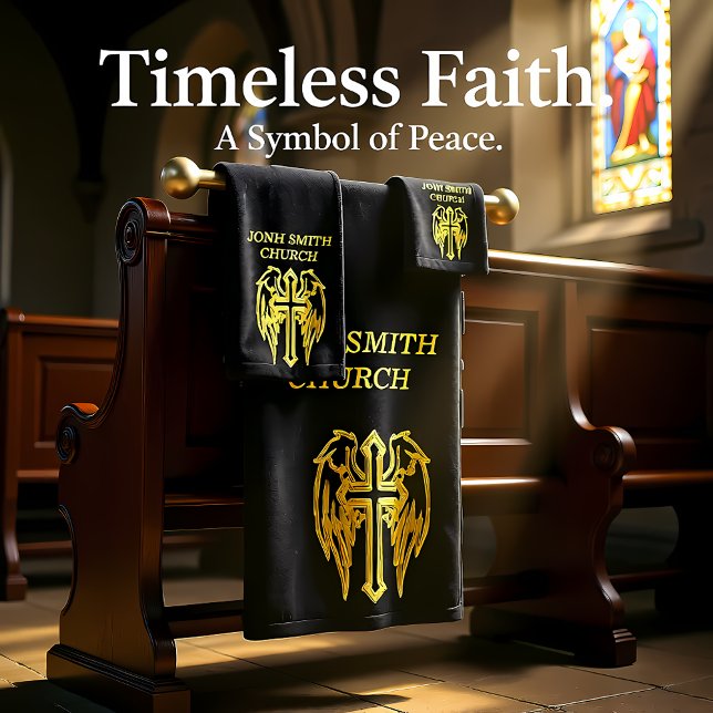 Conjunto De Toalhas Dourada cruz católica com asas (Criador carregado)