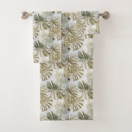 Conjunto De Toalhas Dourada faixa de folhas tropicais verdes