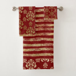 Conjunto De Toalhas Dourada Greve Bonito Vermelha Elegante Vermelha 