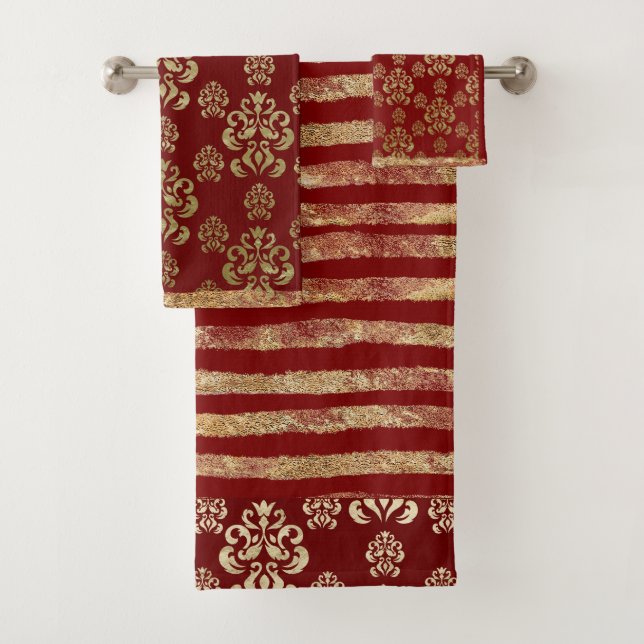Conjunto De Toalhas Dourada Greve Bonito Vermelha Elegante Vermelha  (Insitu)