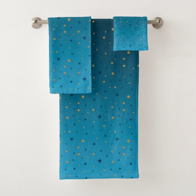 Conjunto De Toalhas Douradas estrelas em azul. (Insitu)