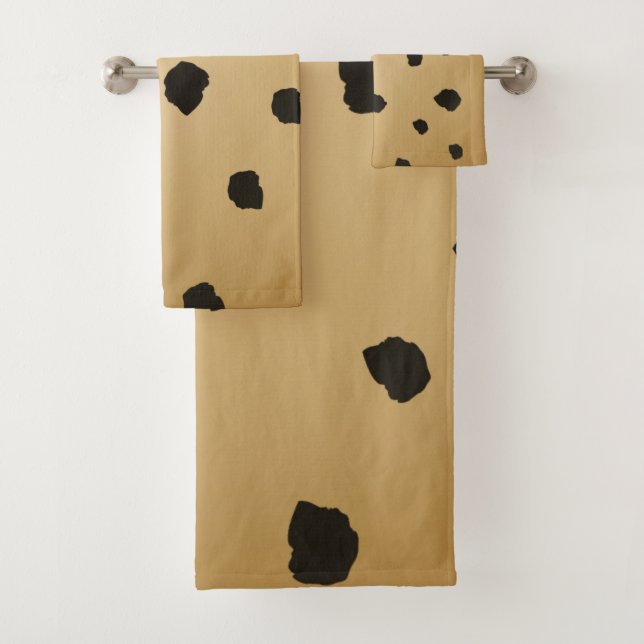 Conjunto De Toalhas Dourado Bege Marrom Moderno Ponto Preto Solidago (Insitu)