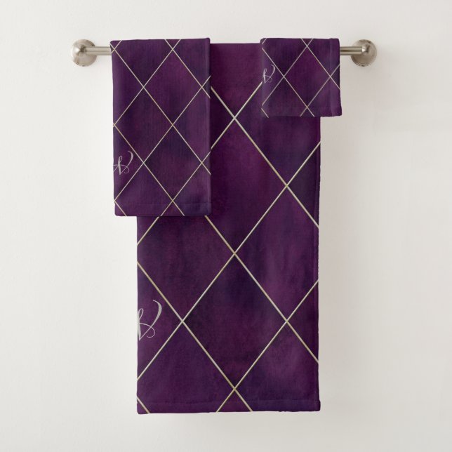 Conjunto De Toalhas Dourado bege roxo elegante e luxuoso Argyle (Insitu)
