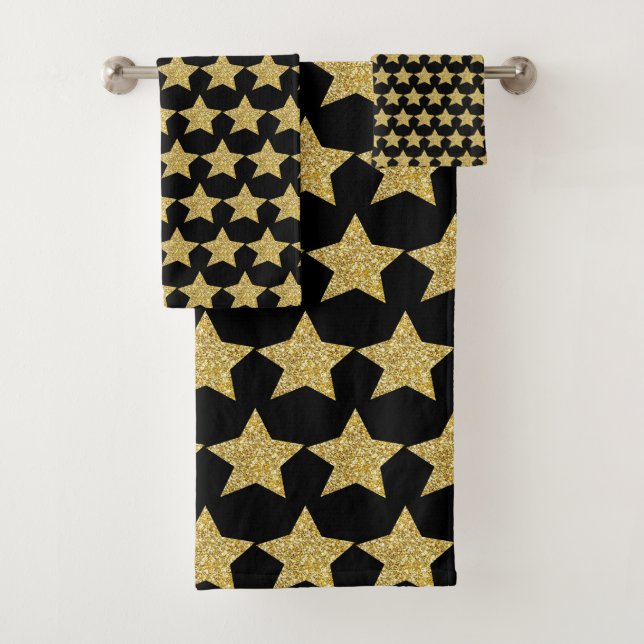 Conjunto De Toalhas Dourado brilho estrelas pretas (Insitu)