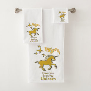 Conjunto De Toalhas Dourado cavalo de pônei unicórnio com estrelas Our