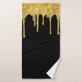 Conjunto De Toalhas Dourado Chic Brilho Gotas Brilha Preto