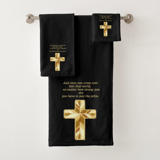 Conjunto De Toalhas Dourado Christian Crucifix Cross com palavras engr (Insitu)
