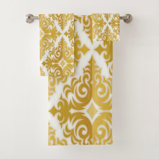 Conjunto De Toalhas Dourado e branco damasco de papel de parede (Insitu)