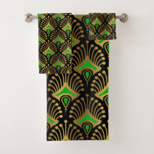 Conjunto De Toalhas Dourado e verde Art Deco, de preto
