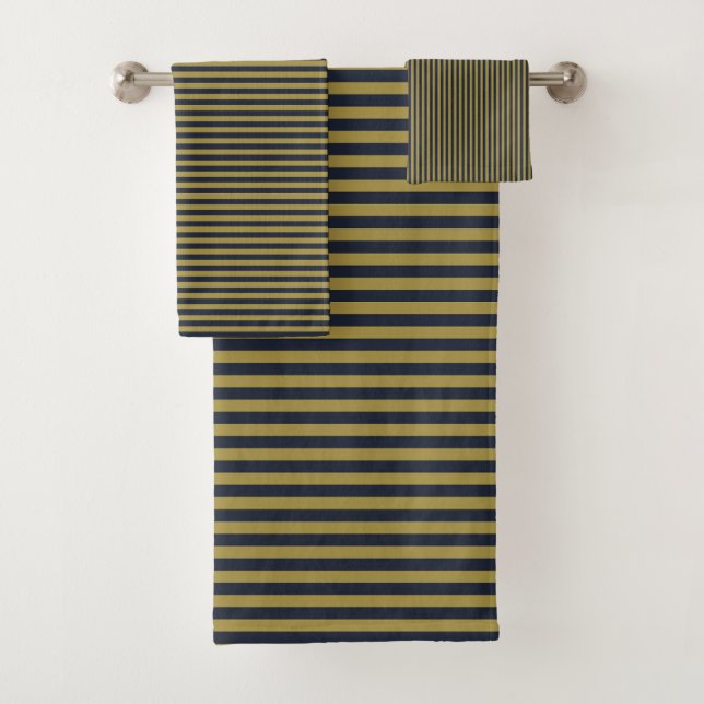 Conjunto De Toalhas Dourado fino Elegante e Marinho Vertical Strips Ve (Insitu)