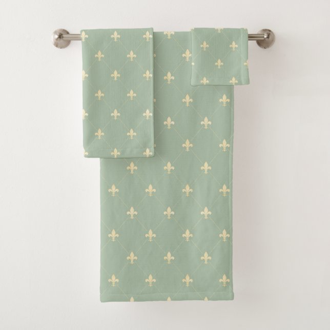 Conjunto De Toalhas Dourado Fleur-de-Lis Green (Insitu)