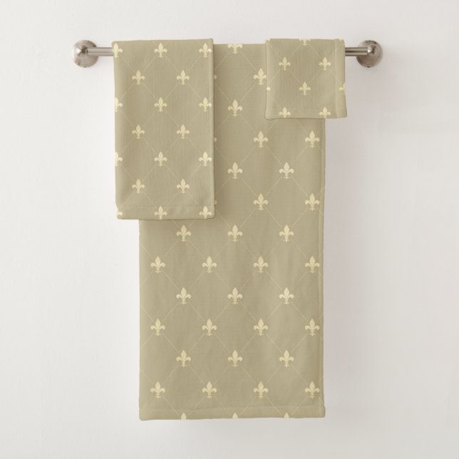 Conjunto De Toalhas Dourado Fleur-de-Lis Latte Brown (Insitu)