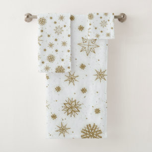 Conjunto De Toalhas Dourado Flocos de Neve Design Branco