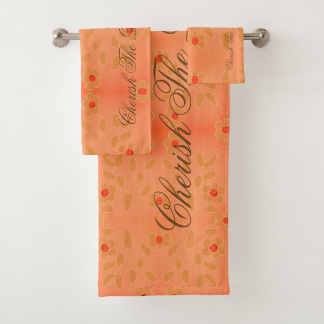 Conjunto De Toalhas Dourado floral castanho (Insitu)