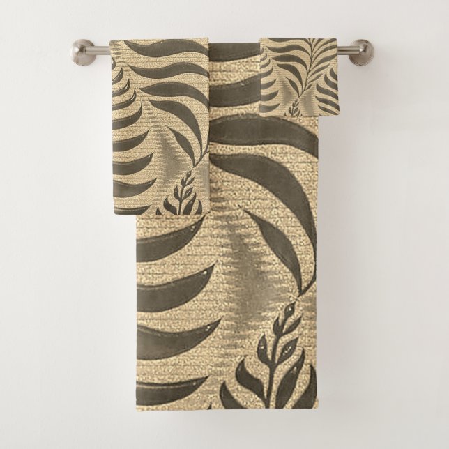 Conjunto De Toalhas Dourado Leaf Motif (Insitu)