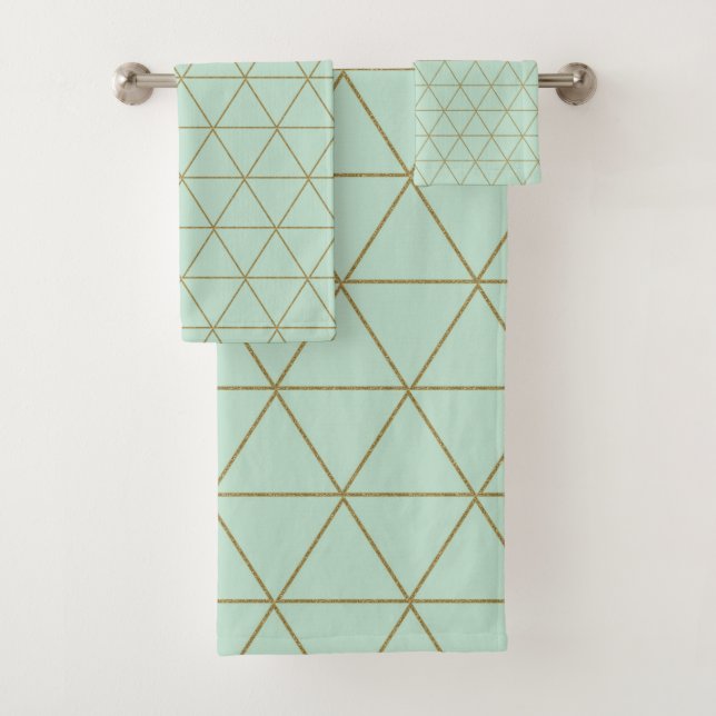 Conjunto De Toalhas Dourado Mint Geométrico Triangles Boho Glam Minima (Insitu)