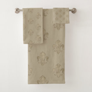 Conjunto De Toalhas Dourado padrão Fleur-de-lis Vintage Pastel