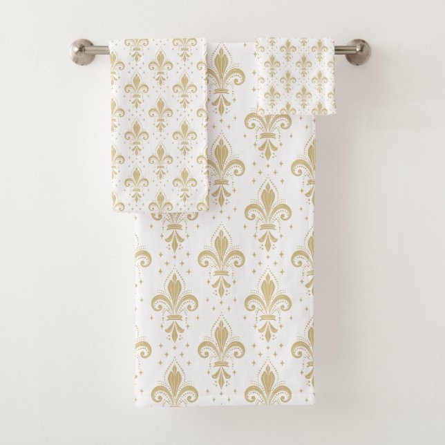 Conjunto De Toalhas Dourado padrão uniforme de pulgas-de-lis em branco (Insitu)