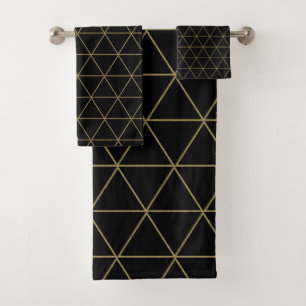 Conjunto De Toalhas Dourado Preto Geométrico Triângulos Boho Glam Mini