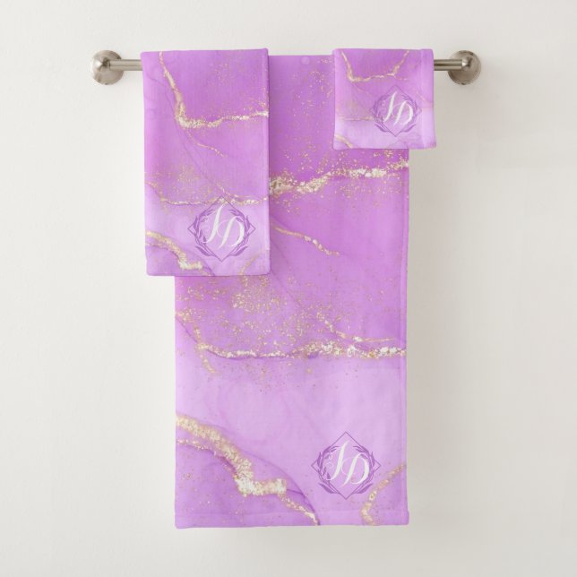 Conjunto De Toalhas Dourado Rosa Marmoreado Monograma (Insitu)