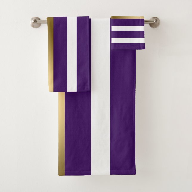 Conjunto De Toalhas Dourado Roxo E Listras Brancas (Insitu)
