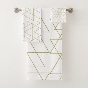 Conjunto De Toalhas Dourado Triângulo Glamor Moderno Branco
