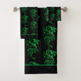 Conjunto De Toalhas Dragão Asiático Verde