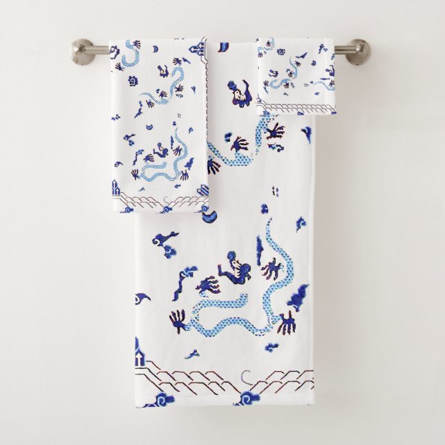 Conjunto De Toalhas Dragão Branco e Azul (Insitu)