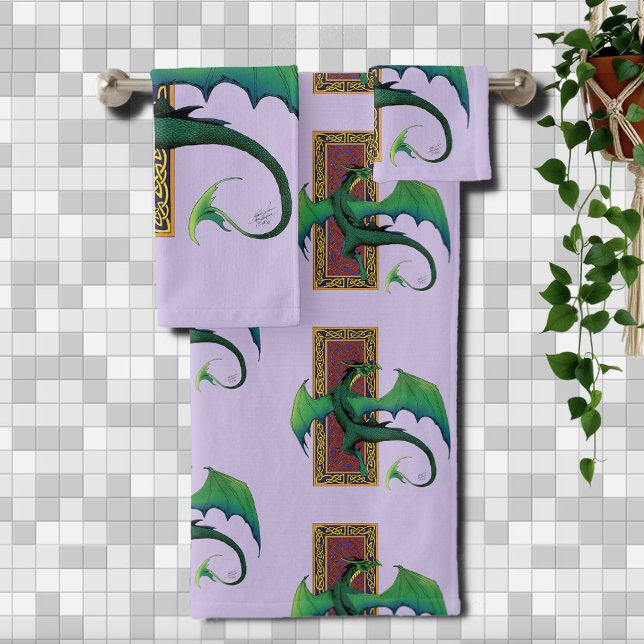 Conjunto De Toalhas Dragão Celta Verde Trabalho de Nó Fantasia Roxa (Criador carregado)
