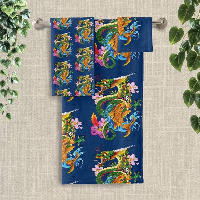 Conjunto De Toalhas Dragão Chinês Verde Koi (Criador carregado)