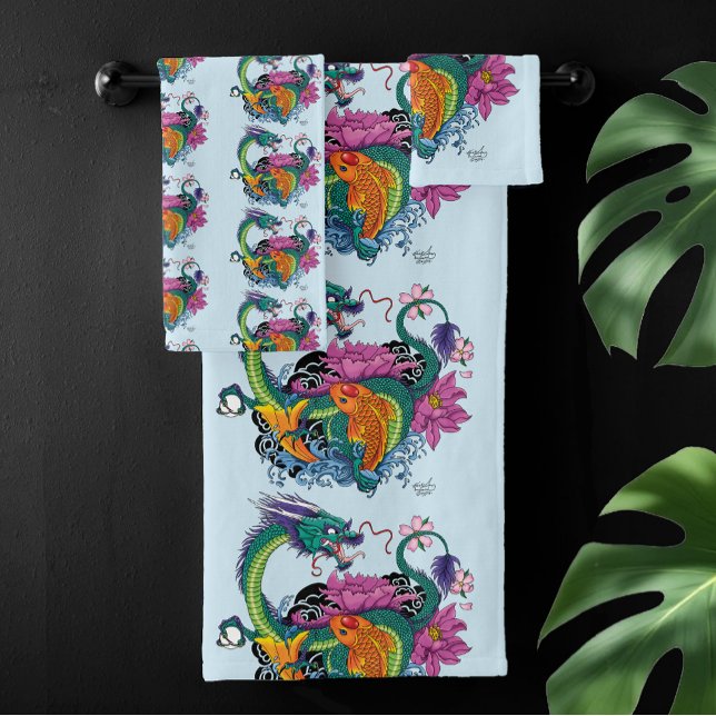 Conjunto De Toalhas Dragão de Água Chinês Peixe Koi (Criador carregado)