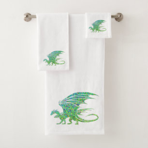 Conjunto De Toalhas Dragão Mosaico Verde Incrível