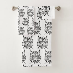 Conjunto De Toalhas Dragão Tribal Negro e Branco