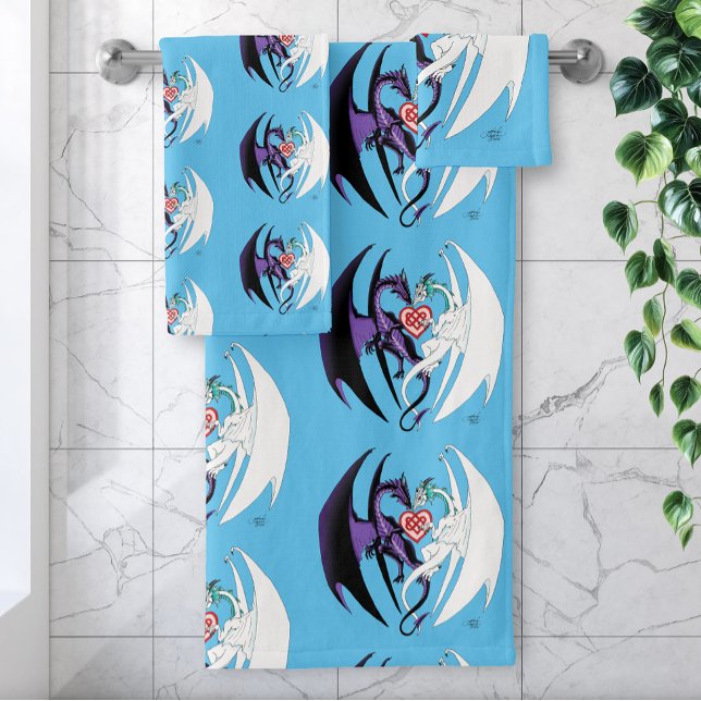 Conjunto De Toalhas Dragões adoram azul-coração (Criador carregado)