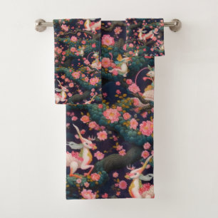 Conjunto De Toalhas Dragões Rosa e Blossomas de Cereja