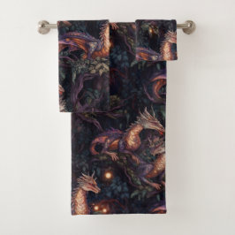 Conjunto De Toalhas Dragões Roxos Empolgados em Árvores