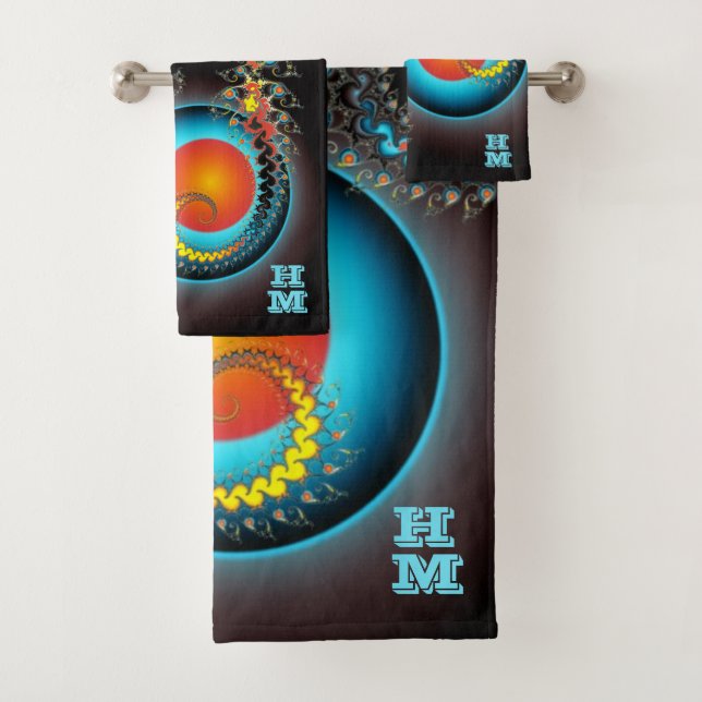 Conjunto De Toalhas Dragon Moon Modern Fractal Art Monograma (Insitu)