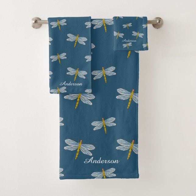 Conjunto De Toalhas Dragonflies Modernos Elegantes e Script em Teal (Insitu)