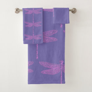 Conjunto De Toalhas Dragonfly de fantasia rosa e roxa