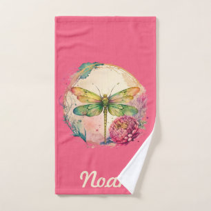 Conjunto De Toalhas Dragonfly Floral Elegante com Nome Personalizado