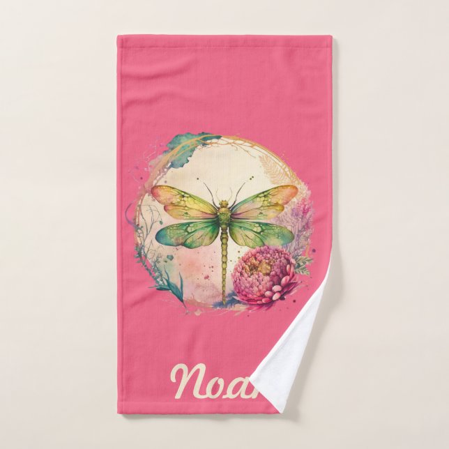 Conjunto De Toalhas Dragonfly Floral Elegante com Nome Personalizado (Toalha de mão)
