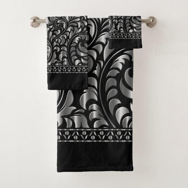 Conjunto de Toalhas - Drama em Preto e Prata (Insitu)