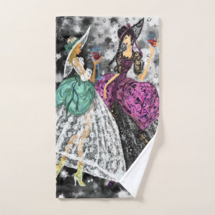 Conjunto De Toalhas Duas Damas em Vestidos Modernos Pretos e Brancos