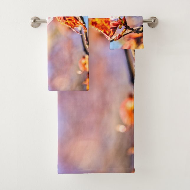 Conjunto De Toalhas Duas Incríveis Flores de Sakura. Fundo Rosa e Azul (Insitu)