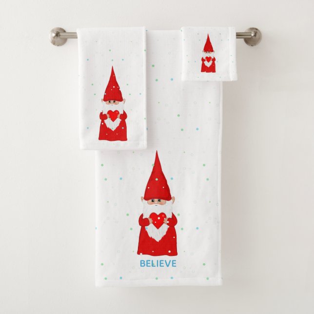 Conjunto De Toalhas Duende de Natal com Coração em Branco (Insitu)